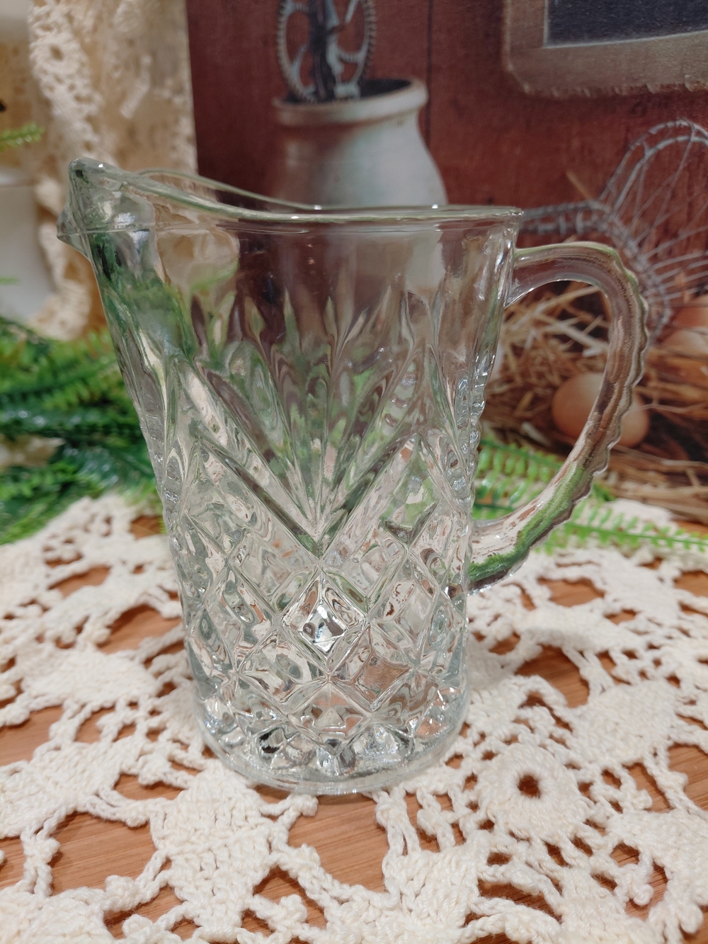 Clear Glass Diamond-Cut Pitcher - Home Dining